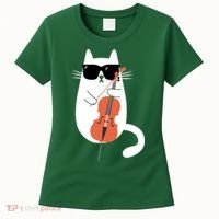 Funny Cat Wearing Sunglasses Playing Cello Cellist Musician Women's T-Shirt thumb 0