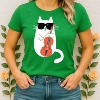Funny Cat Wearing Sunglasses Playing Cello Cellist Musician Women's T-Shirt thumb 2