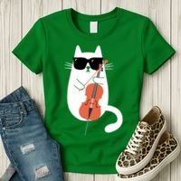 Funny Cat Wearing Sunglasses Playing Cello Cellist Musician Women's T-Shirt thumb 3