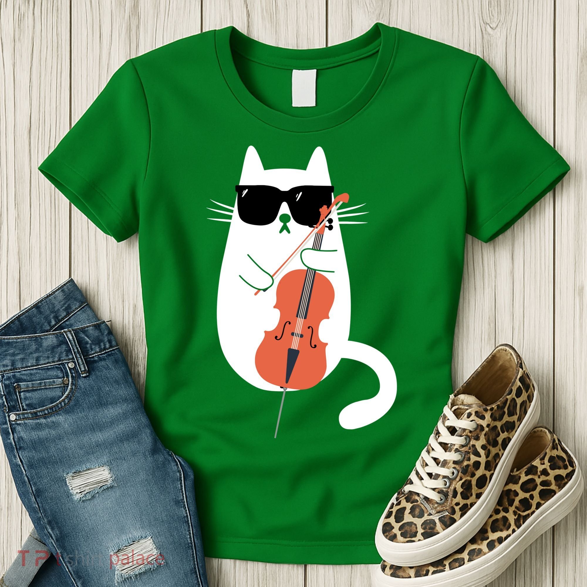 Funny Cat Wearing Sunglasses Playing Cello Cellist Musician Women's T-Shirt
