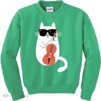 Funny Cat Wearing Sunglasses Playing Cello Cellist Musician Kids Sweatshirt thumb 0