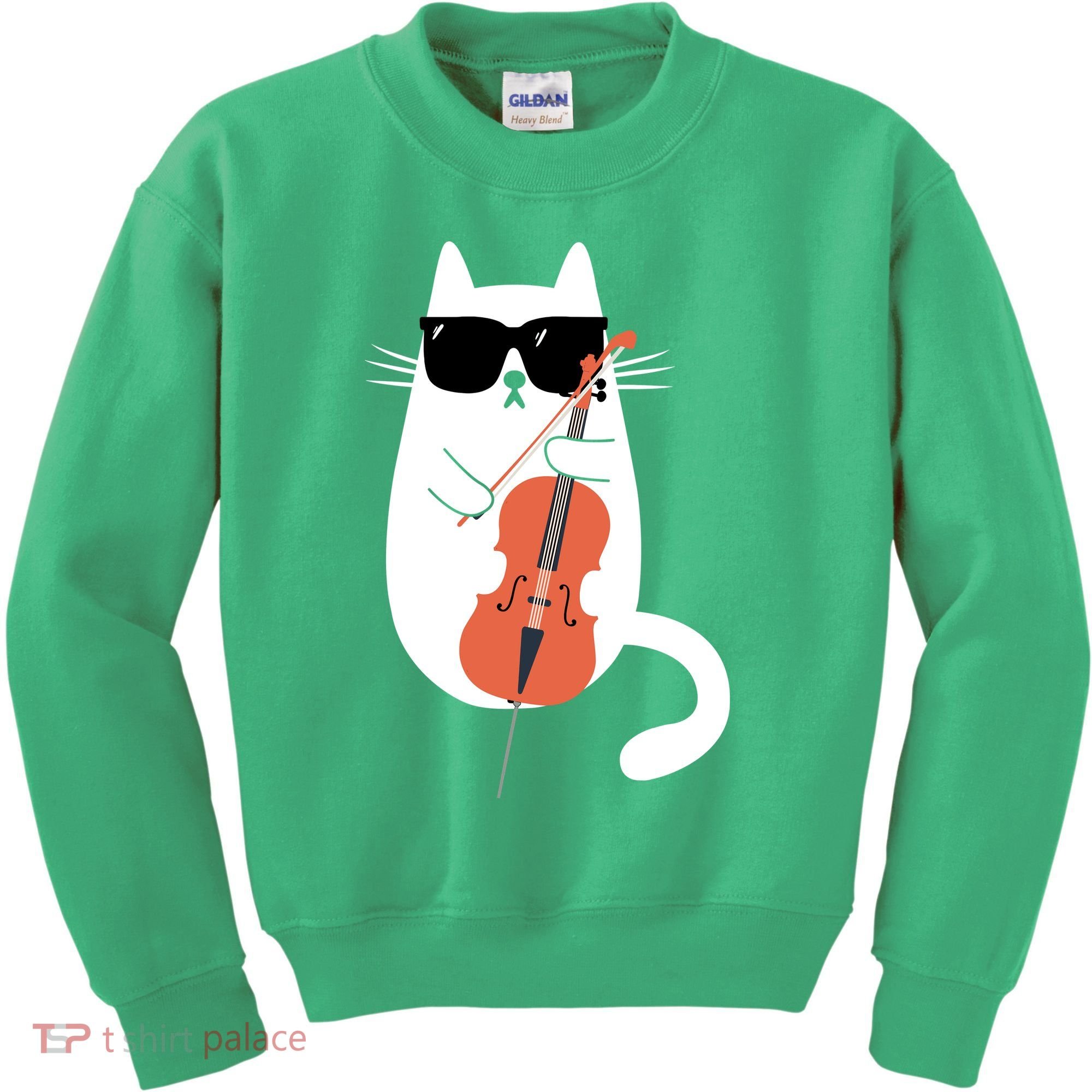 Funny Cat Wearing Sunglasses Playing Cello Cellist Musician Kids Sweatshirt