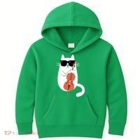 Funny Cat Wearing Sunglasses Playing Cello Cellist Musician Kids Hoodie thumb 0