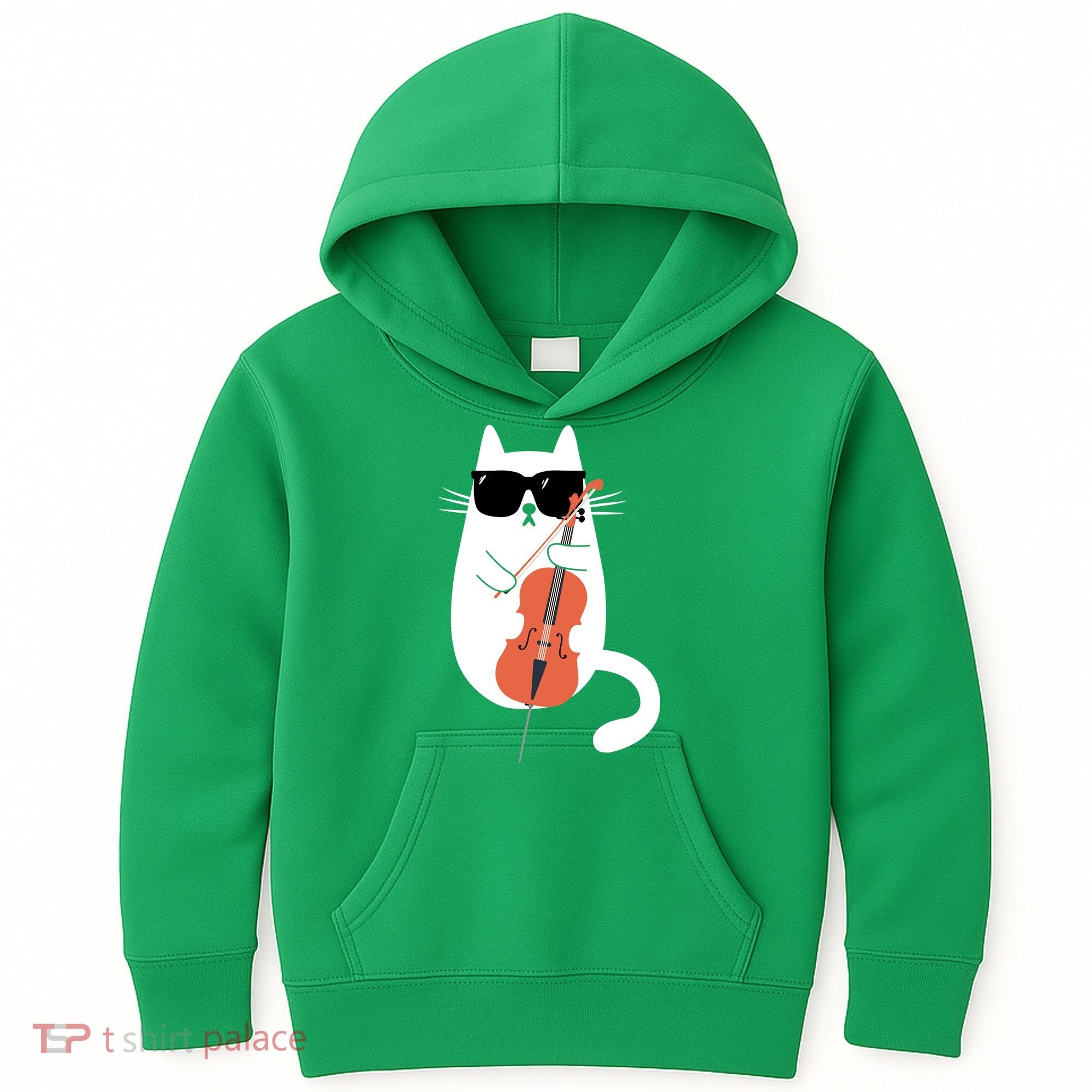Funny Cat Wearing Sunglasses Playing Cello Cellist Musician Kids Hoodie