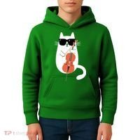Funny Cat Wearing Sunglasses Playing Cello Cellist Musician Kids Hoodie thumb 4