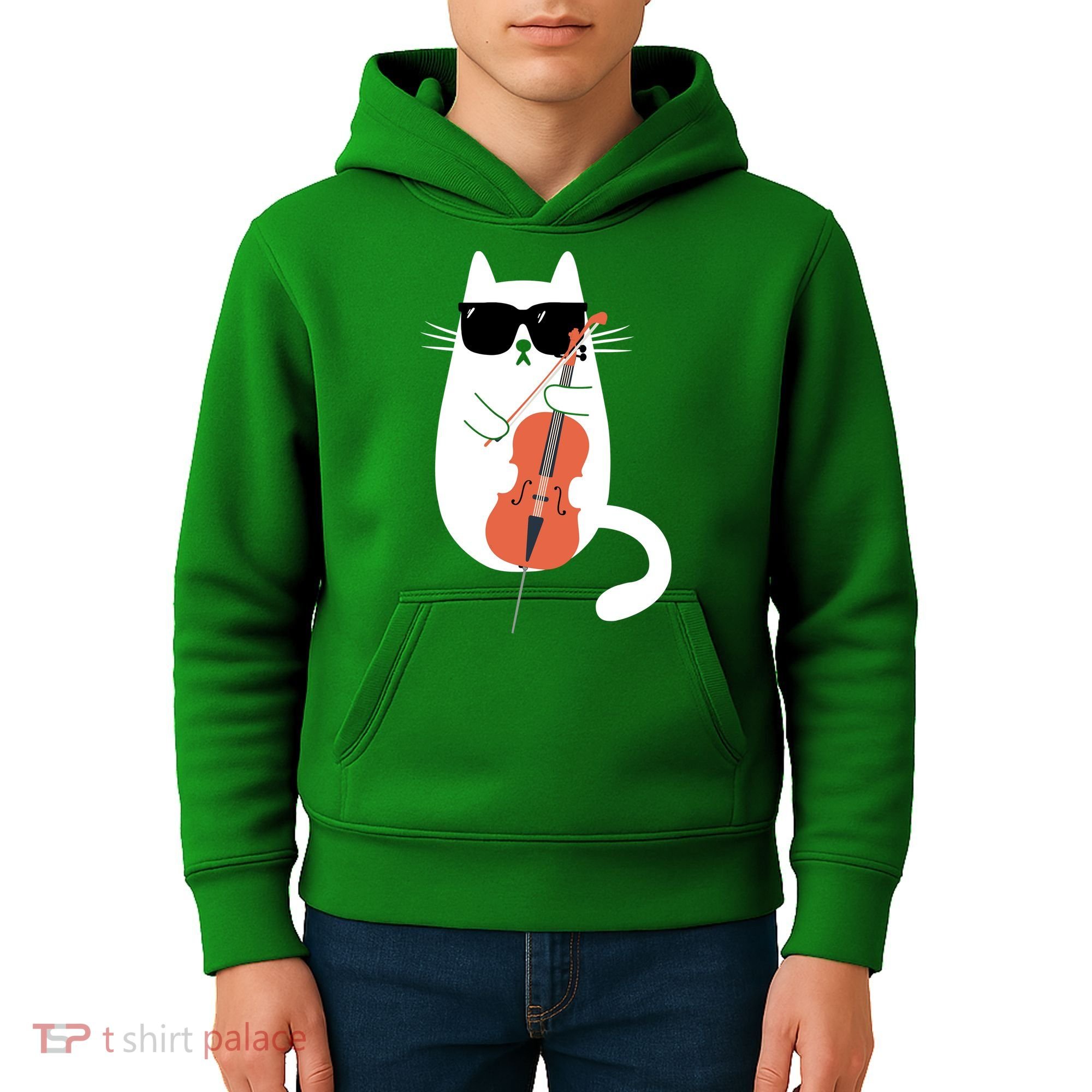 Funny Cat Wearing Sunglasses Playing Cello Cellist Musician Kids Hoodie