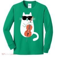 Funny Cat Wearing Sunglasses Playing Cello Cellist Musician Kids Long Sleeve Shirt thumb 0