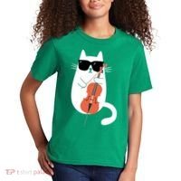 Funny Cat Wearing Sunglasses Playing Cello Cellist Musician Kids T-Shirt thumb 2
