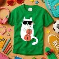 Funny Cat Wearing Sunglasses Playing Cello Cellist Musician Kids T-Shirt thumb 3