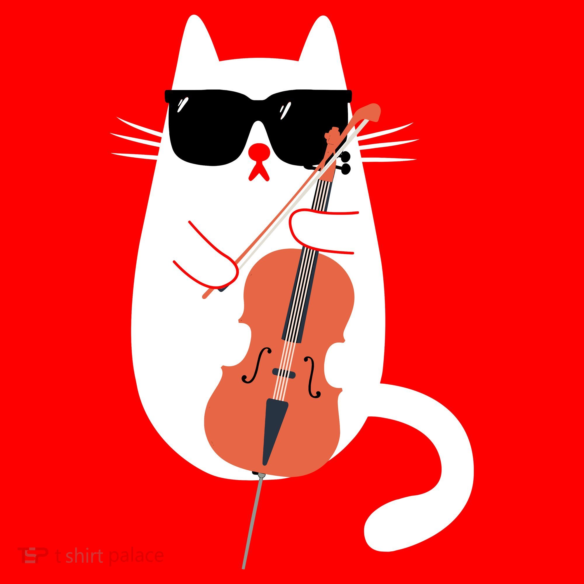 Funny Cat Wearing Sunglasses Playing Cello Cellist Musician Santa Hat
