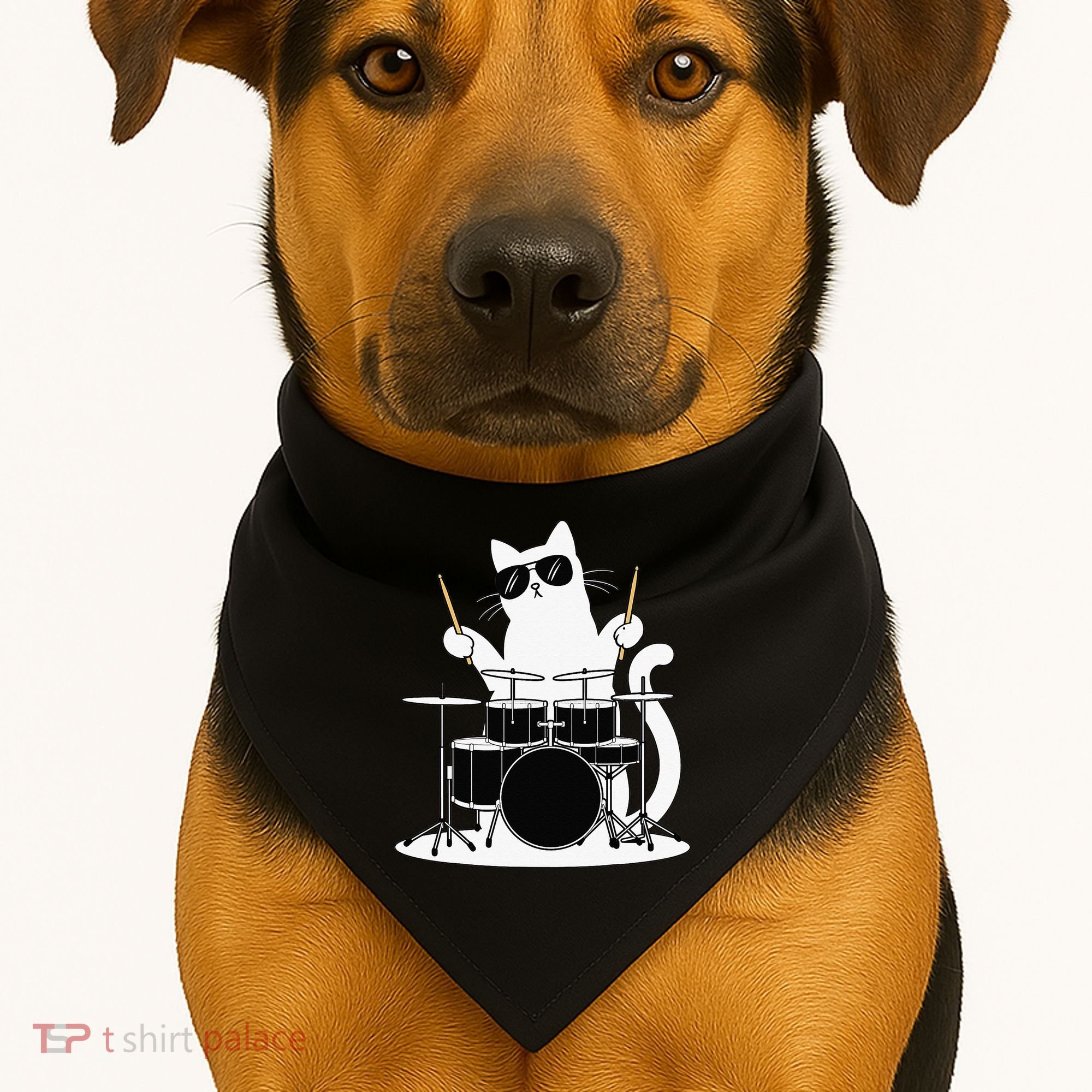 Funny Cat Wearing Sunglasses Playing Drums USA-Made Doggie Bandana
