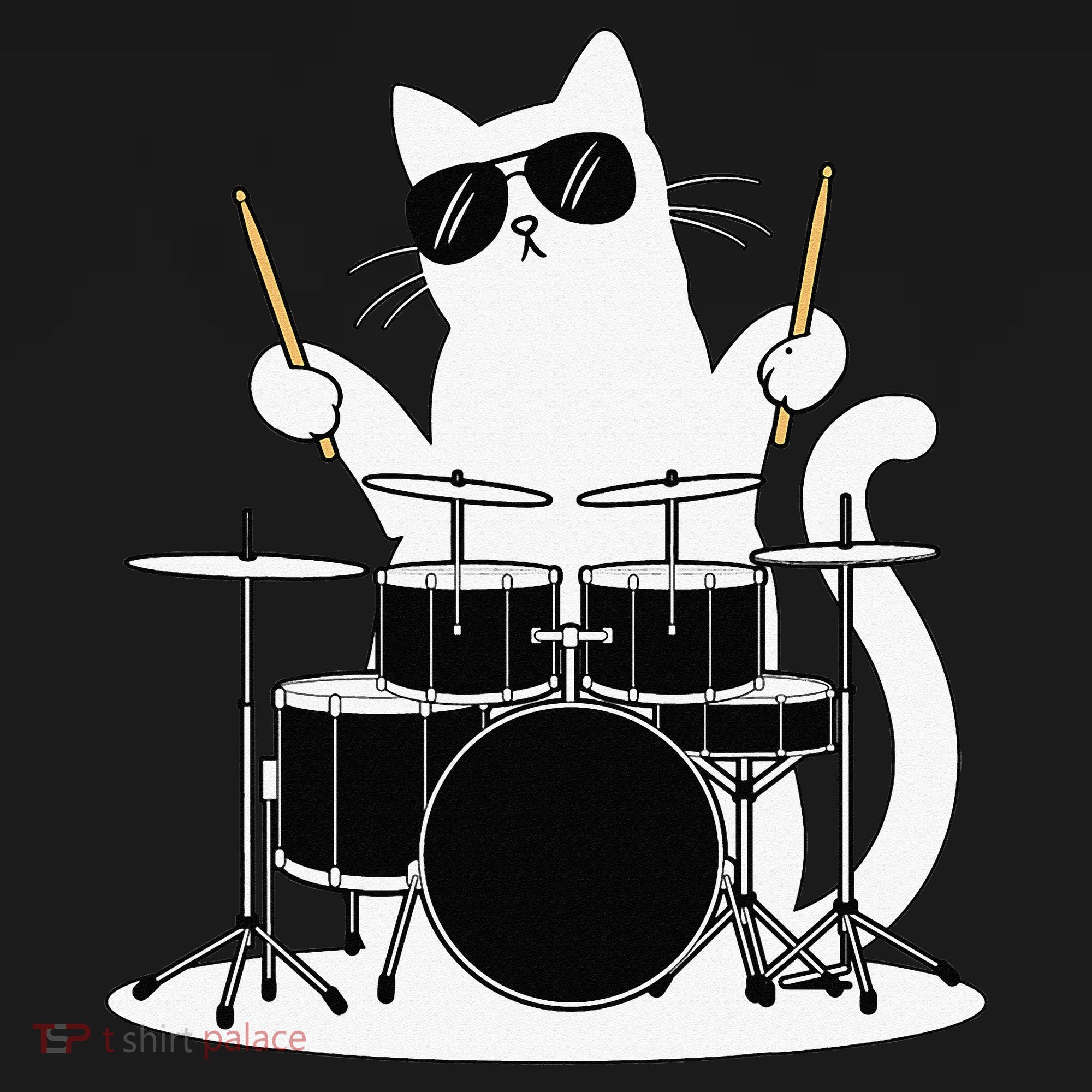 Funny Cat Wearing Sunglasses Playing Drums USA-Made Doggie Bandana