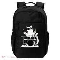 Funny Cat Wearing Sunglasses Playing Drums Backpack thumb 0