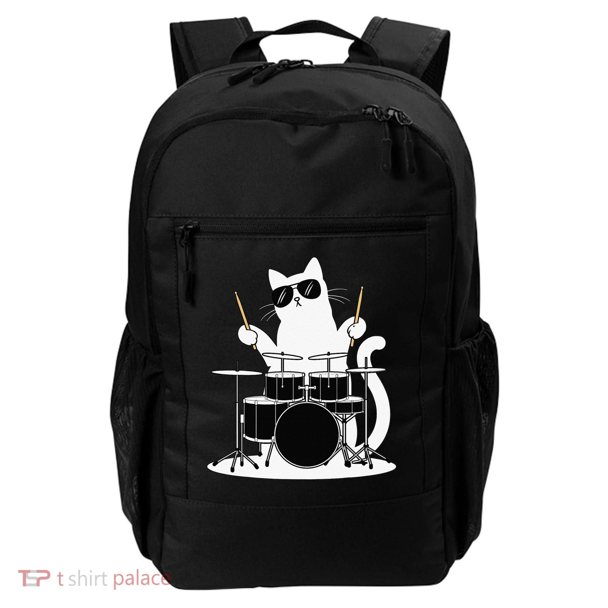 Funny Cat Wearing Sunglasses Playing Drums Backpack