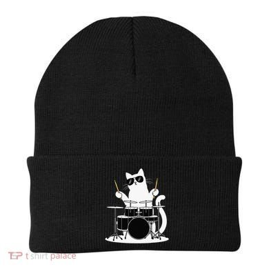 Funny Cat Wearing Sunglasses Playing Drums Beanie