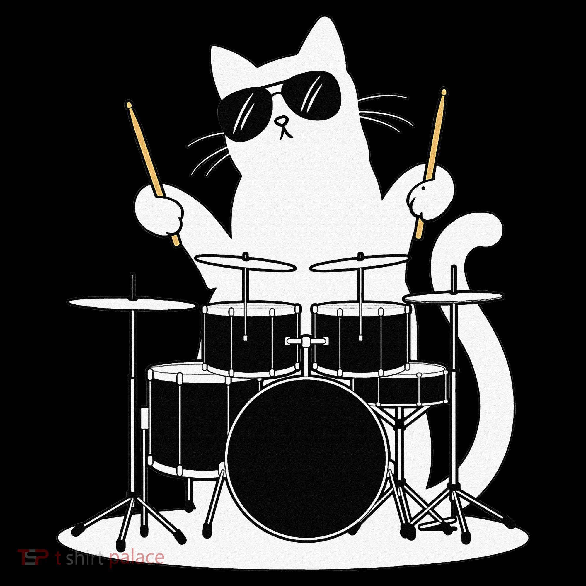 Funny Cat Wearing Sunglasses Playing Drums Women's Hoodie