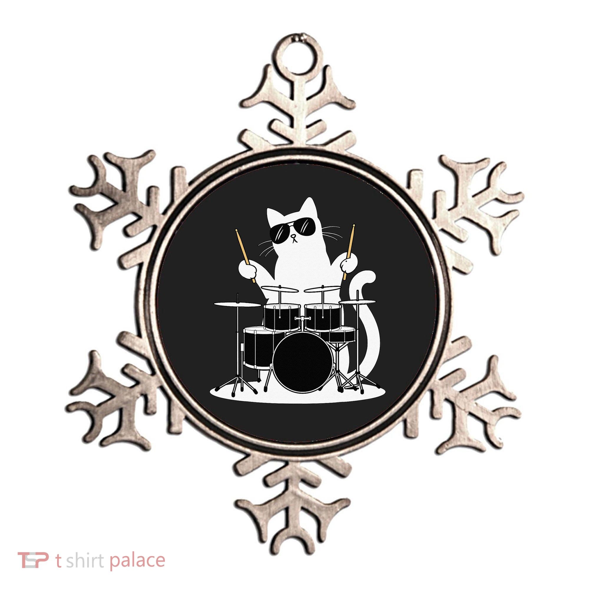 Funny Cat Wearing Sunglasses Playing Drums Ornament