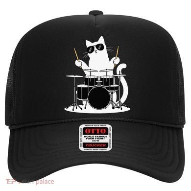 Funny Cat Wearing Sunglasses Playing Drums Hat