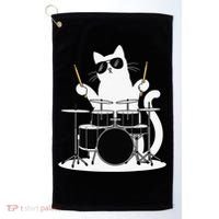 Funny Cat Wearing Sunglasses Playing Drums Golf Towel thumb 0