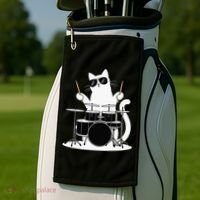 Funny Cat Wearing Sunglasses Playing Drums Golf Towel thumb 2