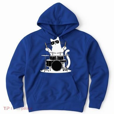Funny Cat Wearing Sunglasses Playing Drums Hoodie