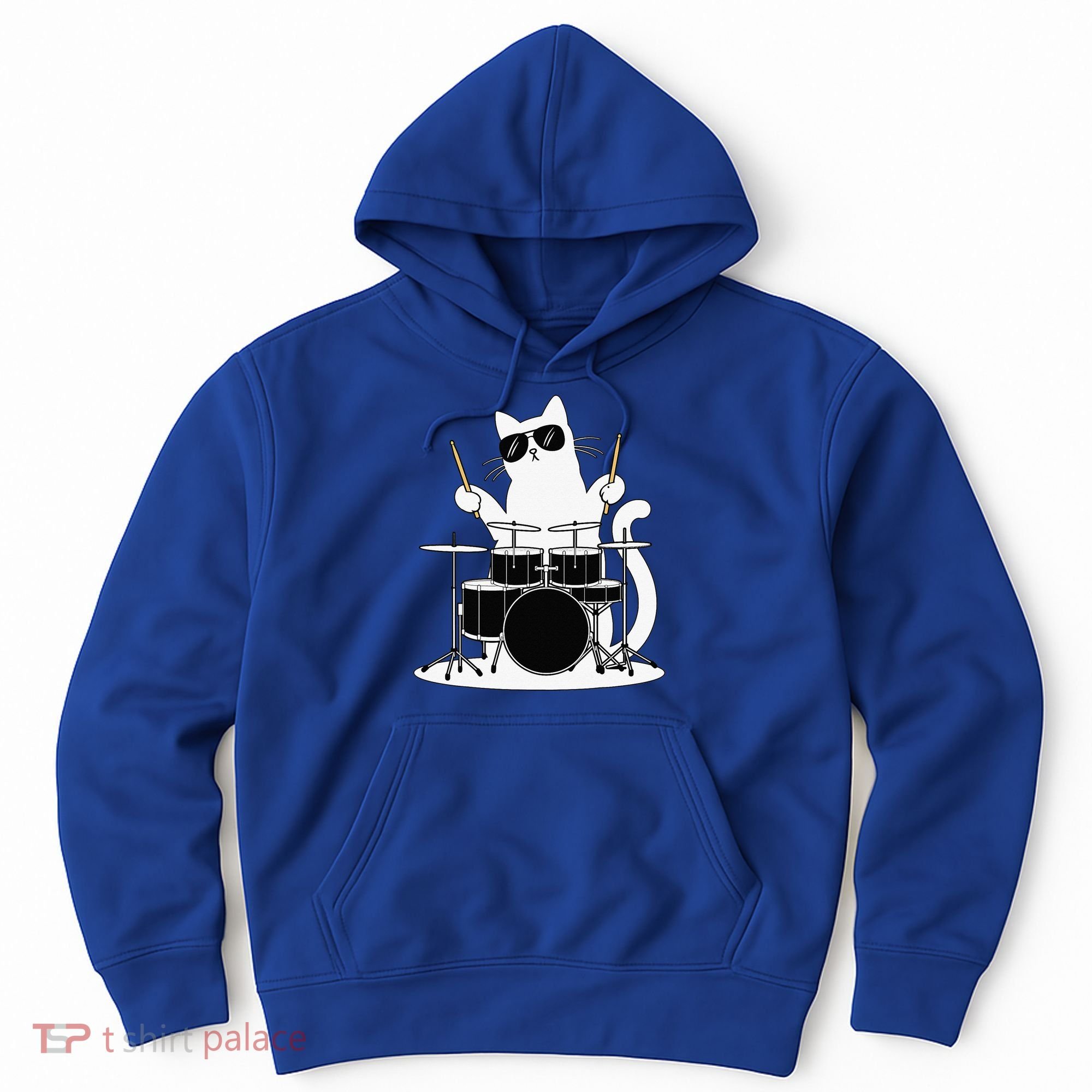 Funny Cat Wearing Sunglasses Playing Drums Hoodie