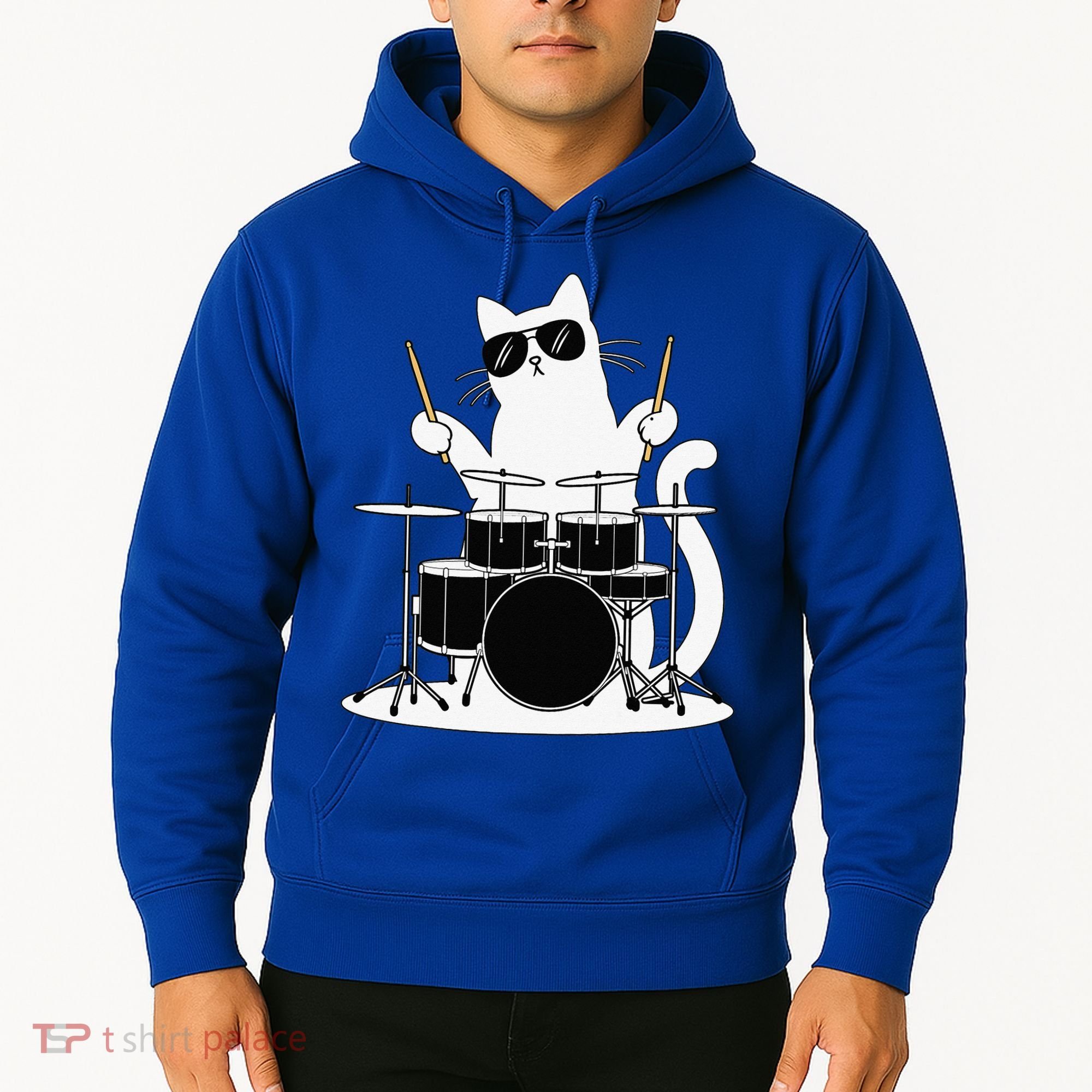 Funny Cat Wearing Sunglasses Playing Drums Hoodie
