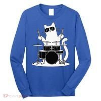 Funny Cat Wearing Sunglasses Playing Drums Long Sleeve Shirt thumb 0