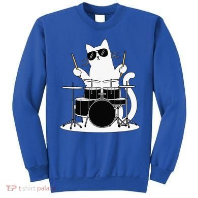 Funny Cat Wearing Sunglasses Playing Drums Sweatshirt
