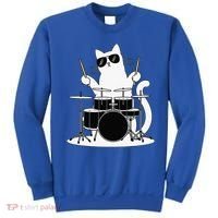 Funny Cat Wearing Sunglasses Playing Drums Sweatshirt thumb 0
