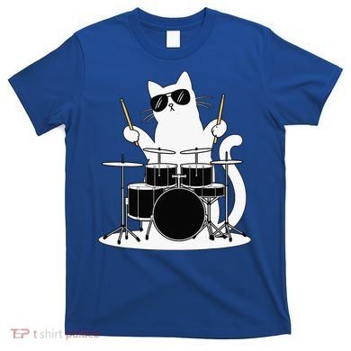 Funny Cat Wearing Sunglasses Playing Drums T-Shirt