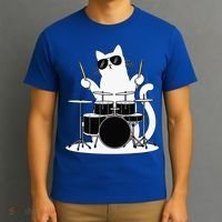 Funny Cat Wearing Sunglasses Playing Drums T-Shirt thumb 3