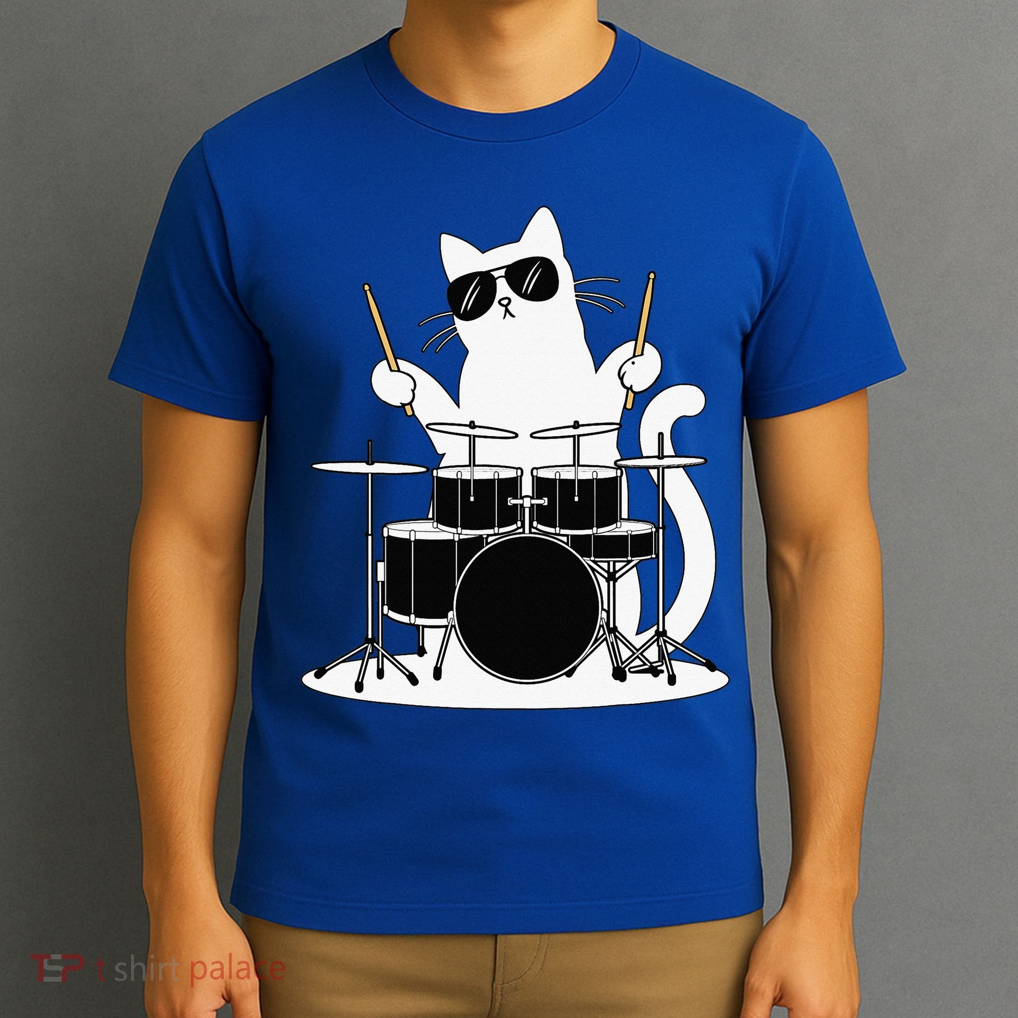 Funny Cat Wearing Sunglasses Playing Drums T-Shirt