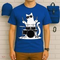 Funny Cat Wearing Sunglasses Playing Drums T-Shirt thumb 6
