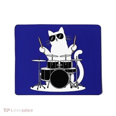 Funny Cat Wearing Sunglasses Playing Drums Mousepad