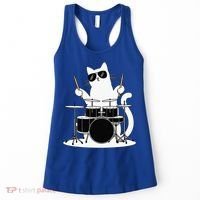 Funny Cat Wearing Sunglasses Playing Drums Women's Tank Top thumb 0