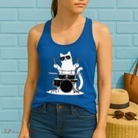 Funny Cat Wearing Sunglasses Playing Drums Women's Tank Top thumb 2