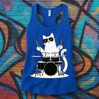 Funny Cat Wearing Sunglasses Playing Drums Women's Tank Top thumb 3