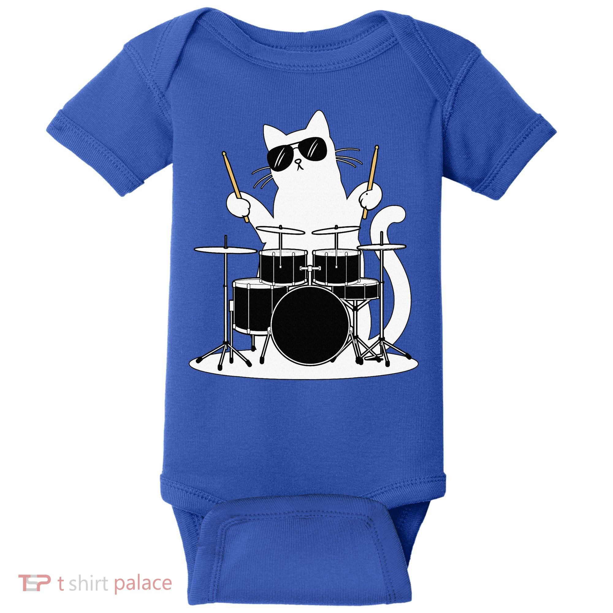 Funny Cat Wearing Sunglasses Playing Drums Baby Bodysuit