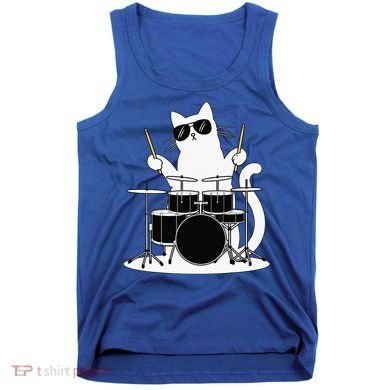 Funny Cat Wearing Sunglasses Playing Drums Tank Top
