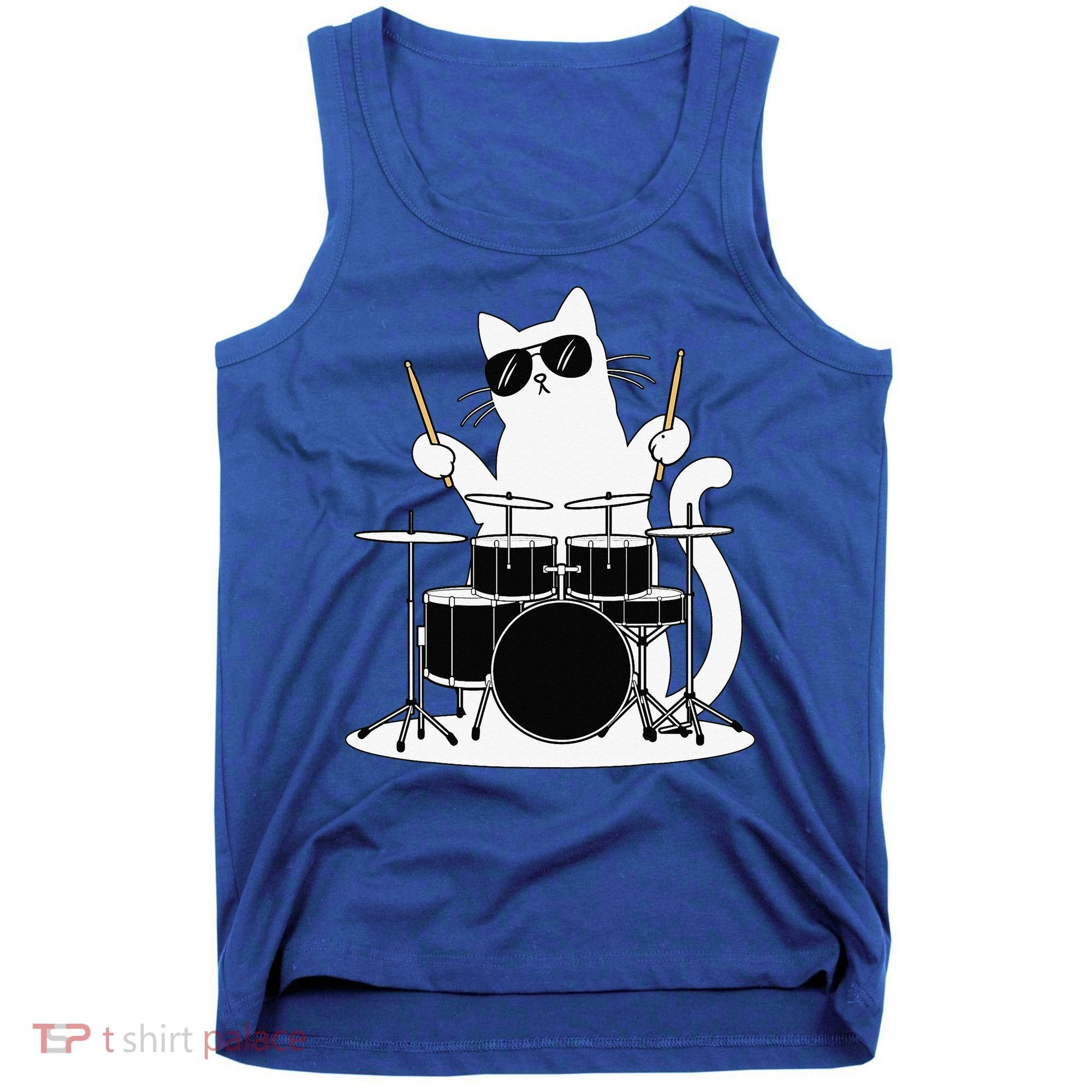 Funny Cat Wearing Sunglasses Playing Drums Tank Top