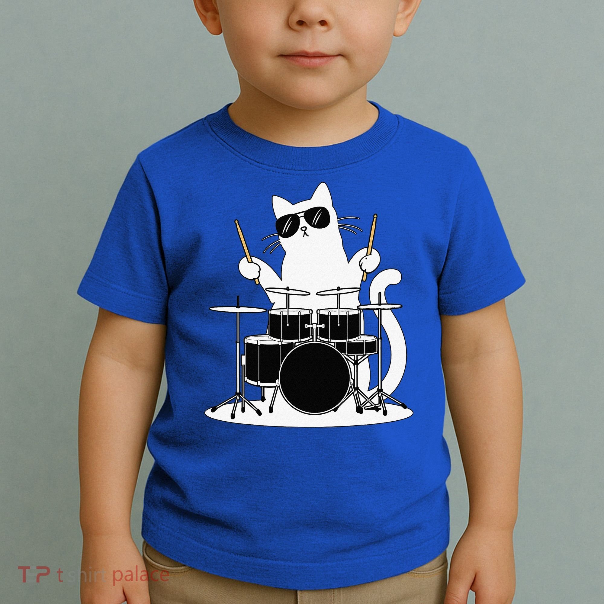 Funny Cat Wearing Sunglasses Playing Drums Toddler T-Shirt