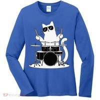 Funny Cat Wearing Sunglasses Playing Drums Women's Long Sleeve Shirt thumb 0