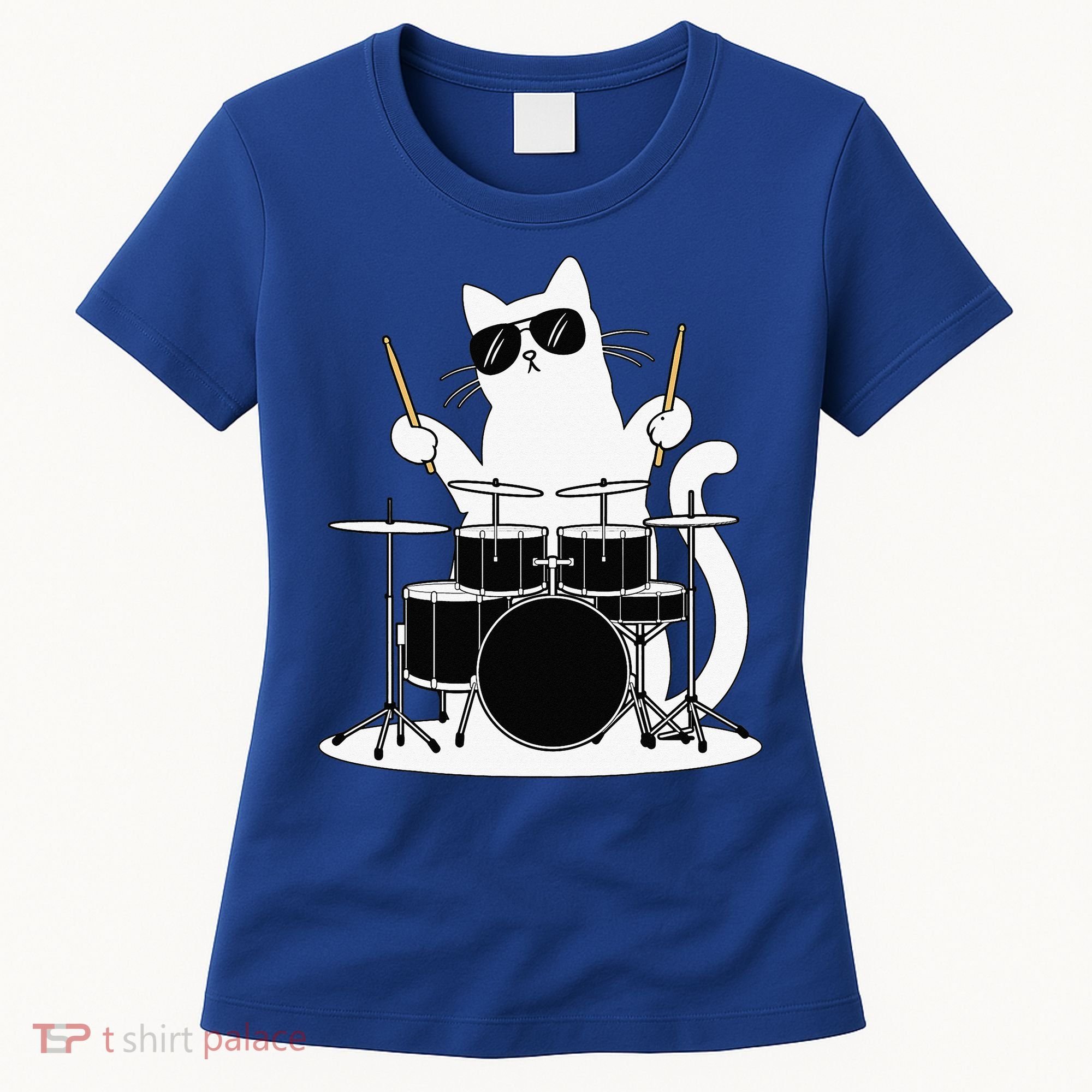 Funny Cat Wearing Sunglasses Playing Drums Women's T-Shirt