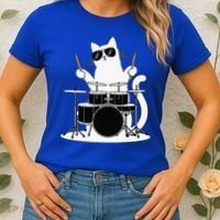 Funny Cat Wearing Sunglasses Playing Drums Women's T-Shirt thumb 2