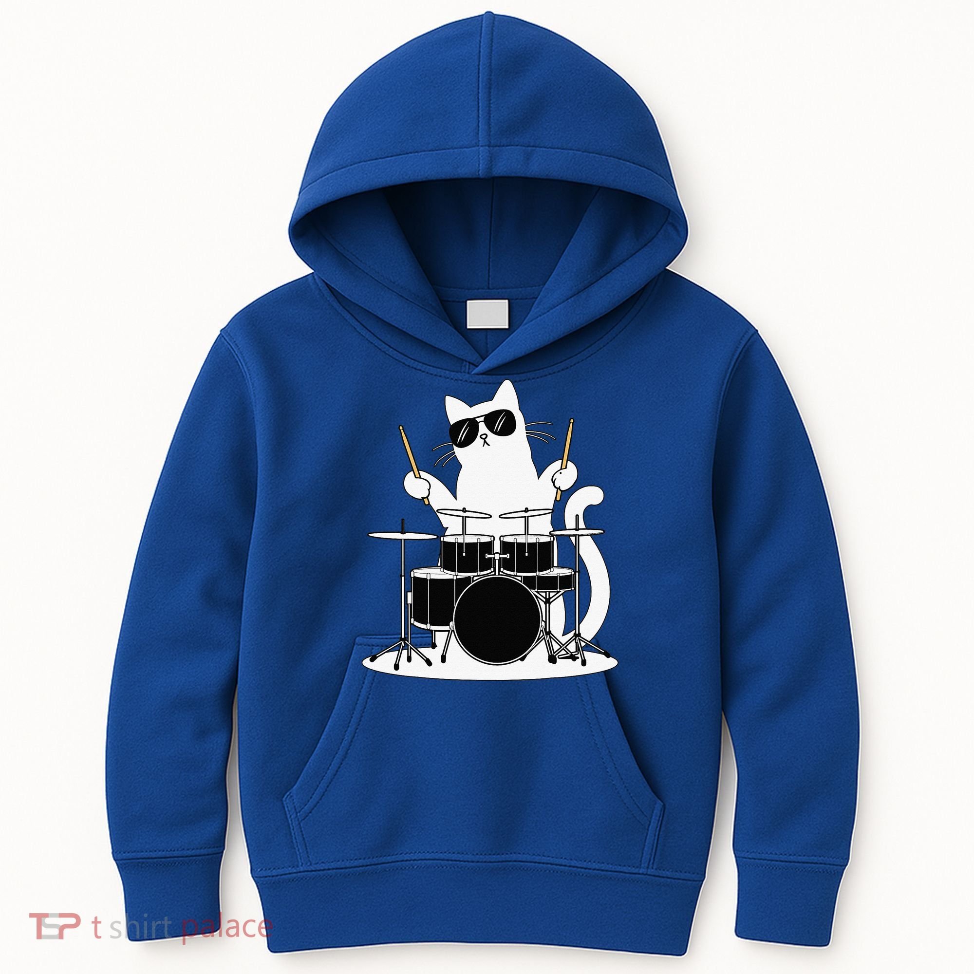 Funny Cat Wearing Sunglasses Playing Drums Kids Hoodie