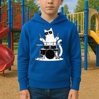 Funny Cat Wearing Sunglasses Playing Drums Kids Hoodie thumb 2
