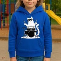Funny Cat Wearing Sunglasses Playing Drums Kids Hoodie thumb 3