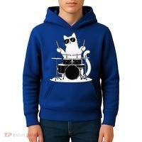 Funny Cat Wearing Sunglasses Playing Drums Kids Hoodie thumb 4