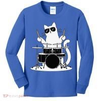 Funny Cat Wearing Sunglasses Playing Drums Kids Long Sleeve Shirt thumb 0